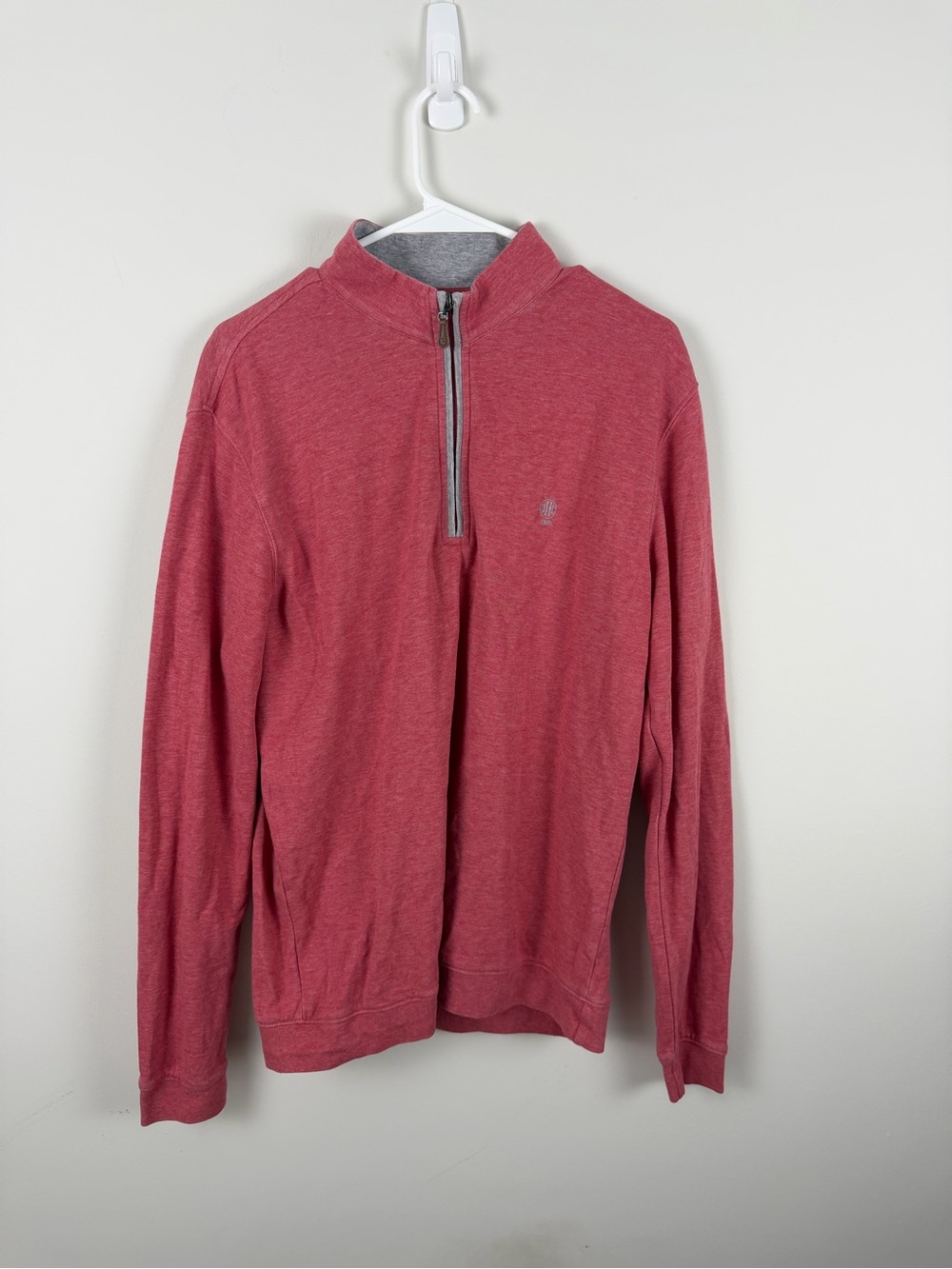 johnnie-O Men's Zip-Neck Pullover in Heather Rose with Gray Trim